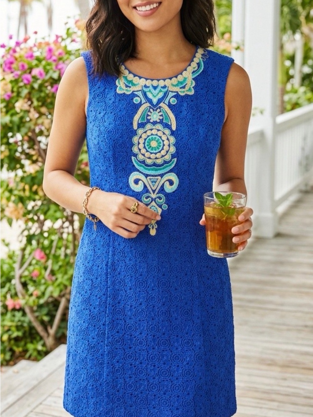 Lilly Pulitzer Valentina Cobalt Blue Embroidered Shift Dress - Picture 1 of 7